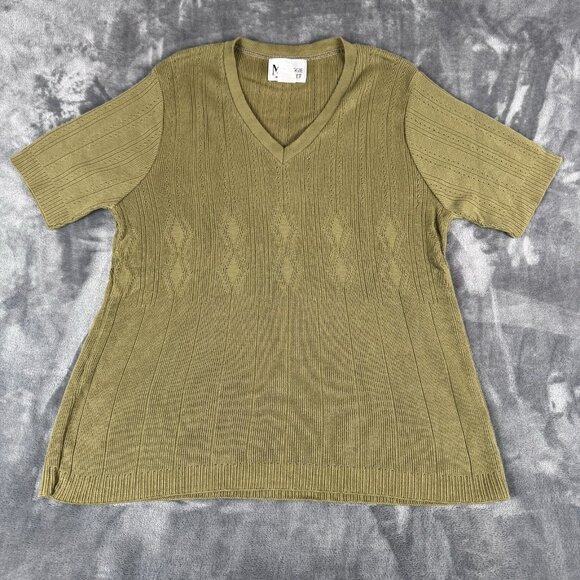 Vintage Short Sleeve Sweater Womens Large Green 90's Boho Cottage Core Classic - Picture 1 of 6